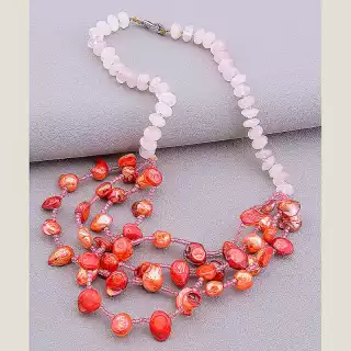 Намисто Перламутр, Рожевий кварц 35 см