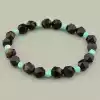 🏷️️ Браслет резинка з агатом і амазонітом грань (18 см, чорно-бірюзовий) F-104754