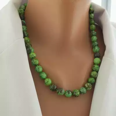 🏷️️ Намисто хризоколла (46 см, з карабіном, сталь, 9,5 мм, зелений, срібний) F-105263