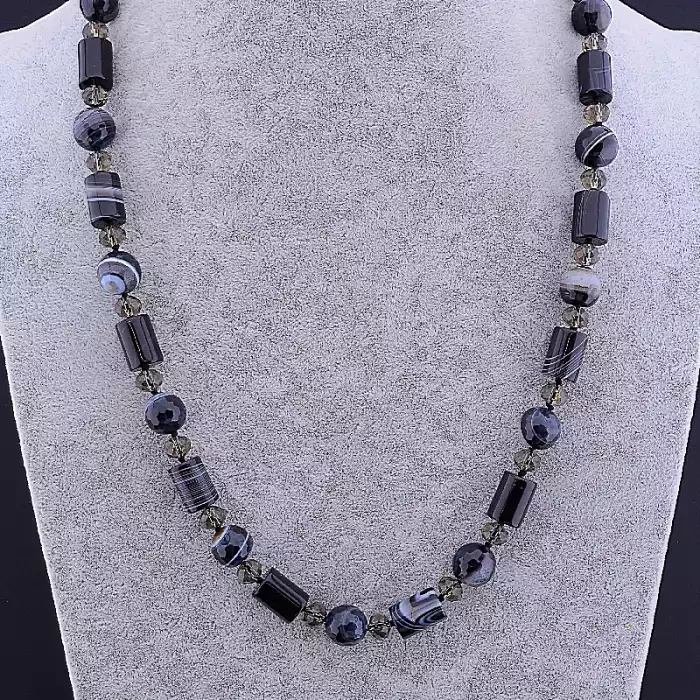 🏷️️ Намисто Агат, Чеський кришталь 64 см ss_80905