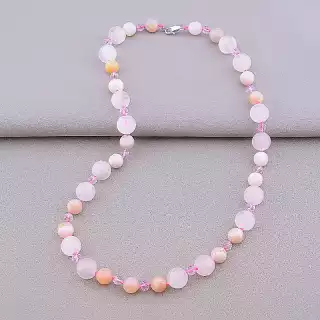 Намисто Рожевий кварц, Опал, Чеський кришталь 54 см