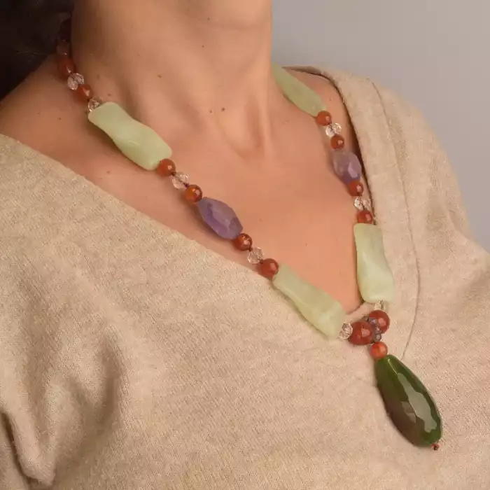 🏷️️ Намисто Сердолік, Нефрит, Аметист 52 см. ss_93062