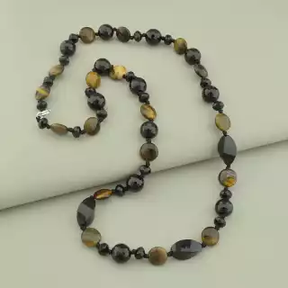 Намисто Тигрове око, Агат, Чеський кришталь 69 см.
