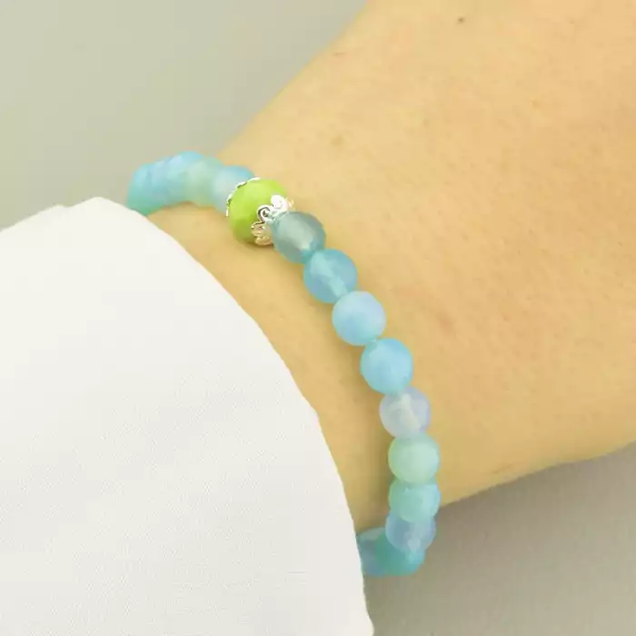 🏷️️ Браслет резинка Агат, Чеський кришталь 17 см. ss_101957