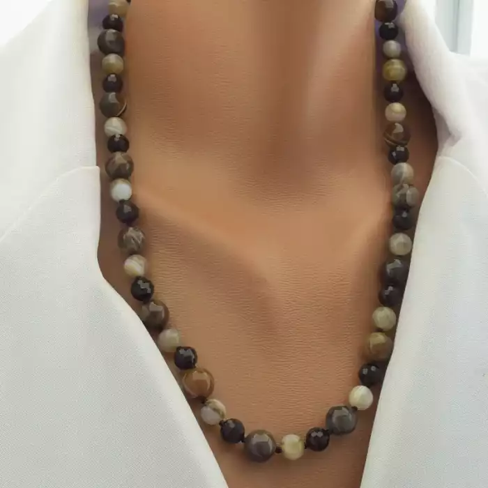 🏷️️ Намисто Агат, Чеський кришталь 55 см. ss_102257