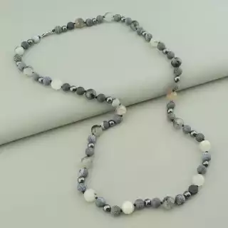 Намисто Волосатик, Агат, Гематит 75 см.