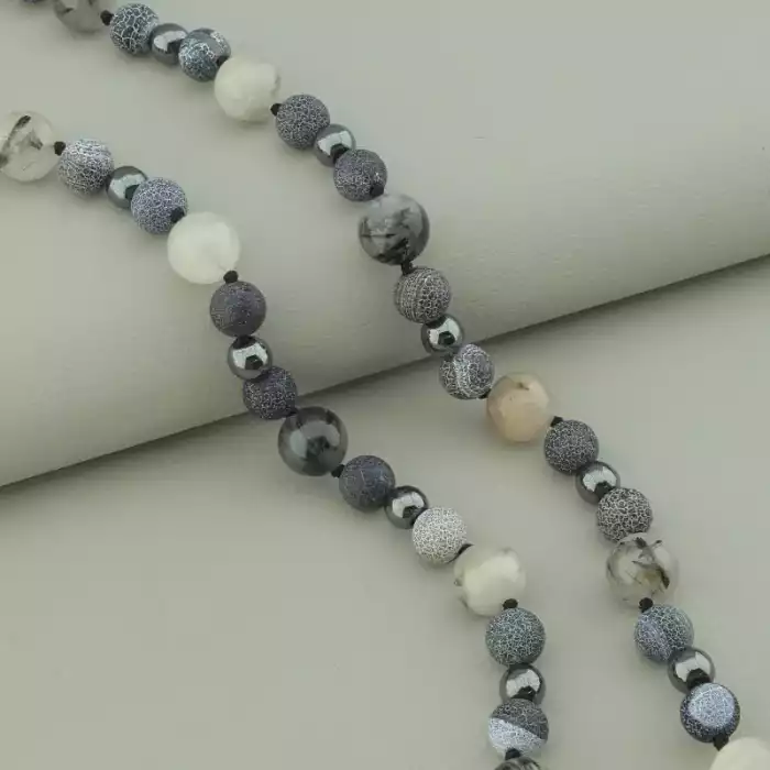 🏷️️ Намисто Волосатик, Агат, Гематит 75 см. ss_96042