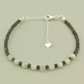 Браслет з карабіном з лабрадором та обсидіаном (срібло 925, 18 см)