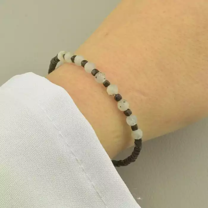 🏷️️ Браслет з карабіном з лабрадором та обсидіаном (срібло 925, 18 см) ss_104655