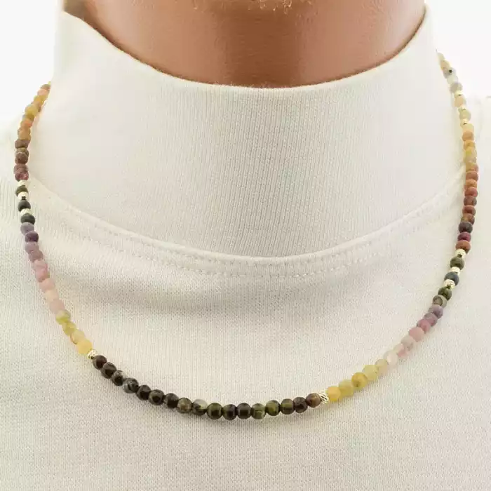 🏷️️ Підвіска Турмалін Срібло (44 см, карабін, різнокольоровий, срібний) ss_104955