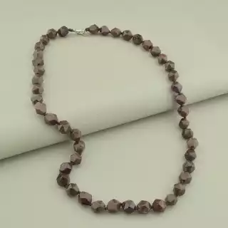 Намисто гранат (55 см, карабін, сталь, 8,5 мм, грань, бордовий, срібний)