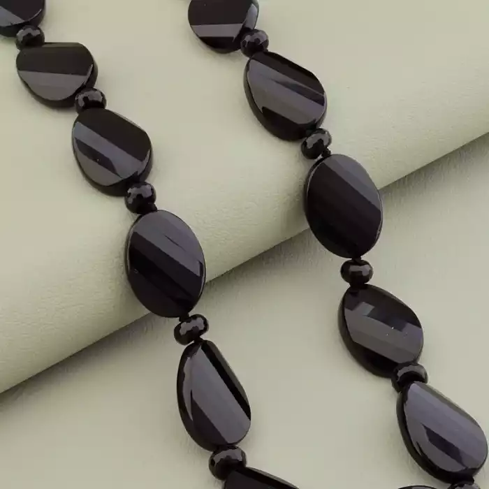 🏷️️ Намисто агат (47 см, з карабіном, сталь, 25х15 мм, чорний, срібний) ss_105264