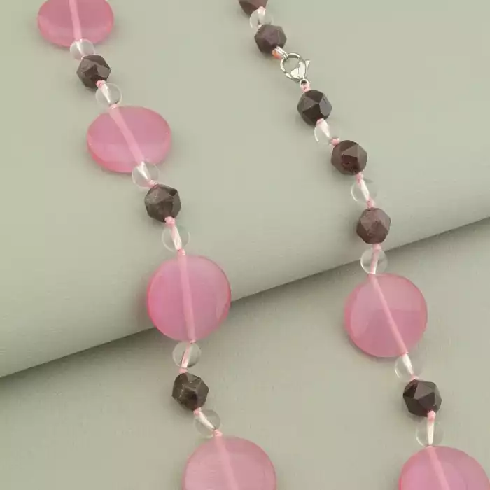 🏷️️ Намисто Гранат, Гірський кришталь, Котяче око 46 см. ss_98573