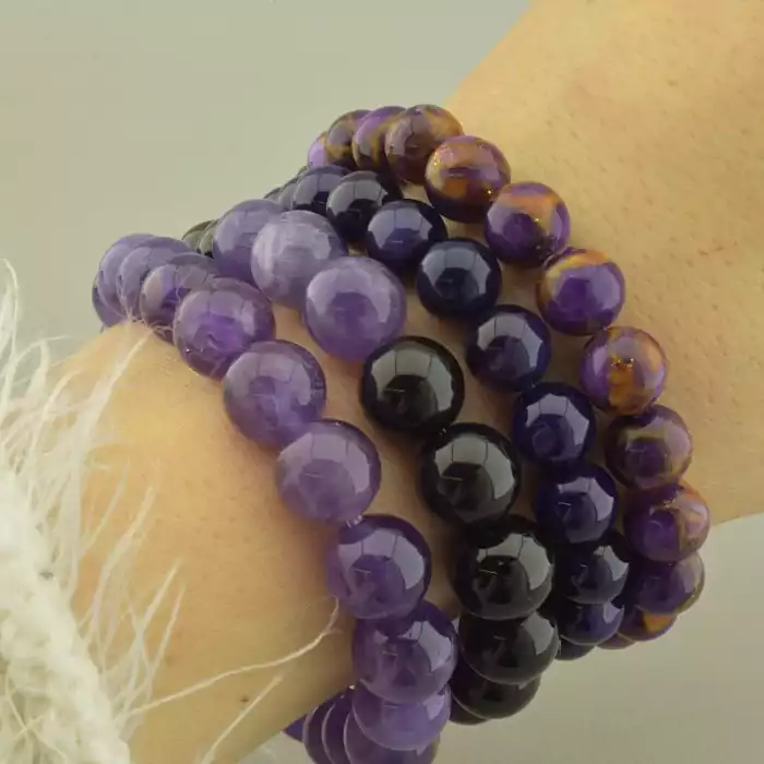 🏷️️ Браслет резинка Аметист, Яшма, Агат 19 см. ss_98673