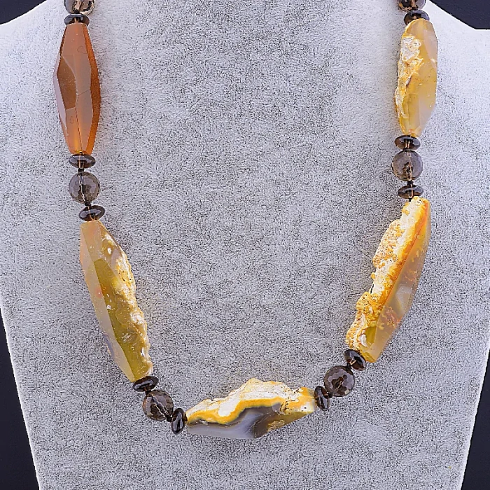 🏷️️ Намисто Раухтопаз, Агат 59 см ss_84236