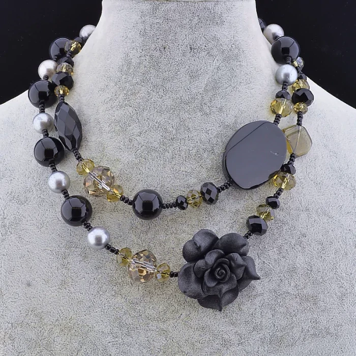 🏷️️ Намисто Агат, Майорка, Чеський кришталь 90 см ss_54159