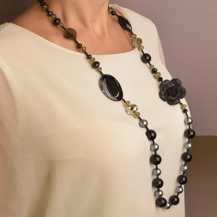 🏷️️ Намисто Агат, Майорка, Чеський кришталь 90 см ss_54159