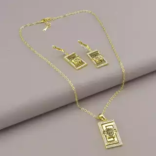 Підвіска + Сережки Фіаніт 46 см. (позолота 14k (лимонна))