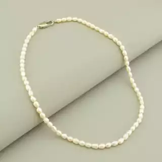 Намисто з перлин (37 см, з карабіном, сталь, 5х4 мм, А+, білий, срібний)