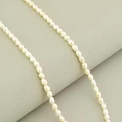 🏷️️ Намисто з перлин (37 см, з карабіном, сталь, 5х4 мм, А+, білий, срібний) F-105367