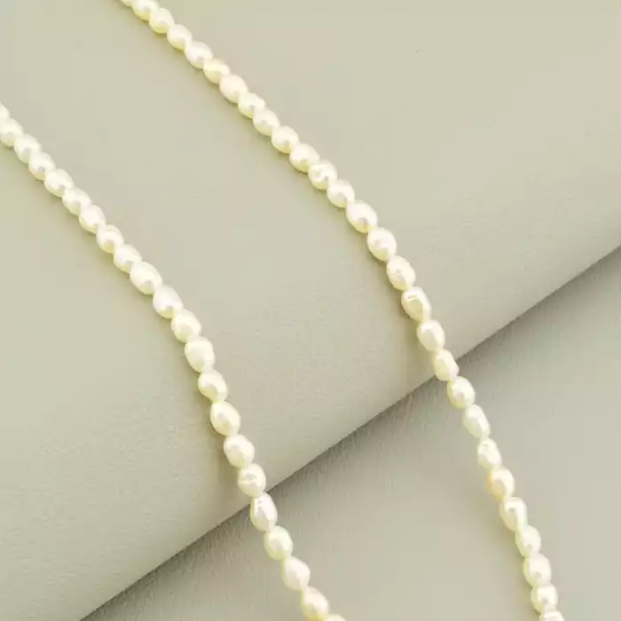 🏷️️ Намисто з перлин (37 см, з карабіном, сталь, 5х4 мм, А+, білий, срібний) ss_105367