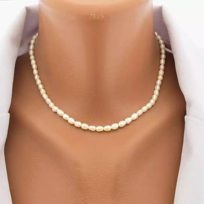 🏷️️ Намисто з перлин (37 см, з карабіном, сталь, 5х4 мм, А+, білий, срібний) ss_105367