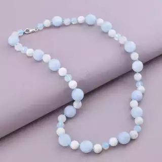 Намисто Аквамарин, Місячний камінь, Чеський кришталь 51 см. (срібло 925 проба)