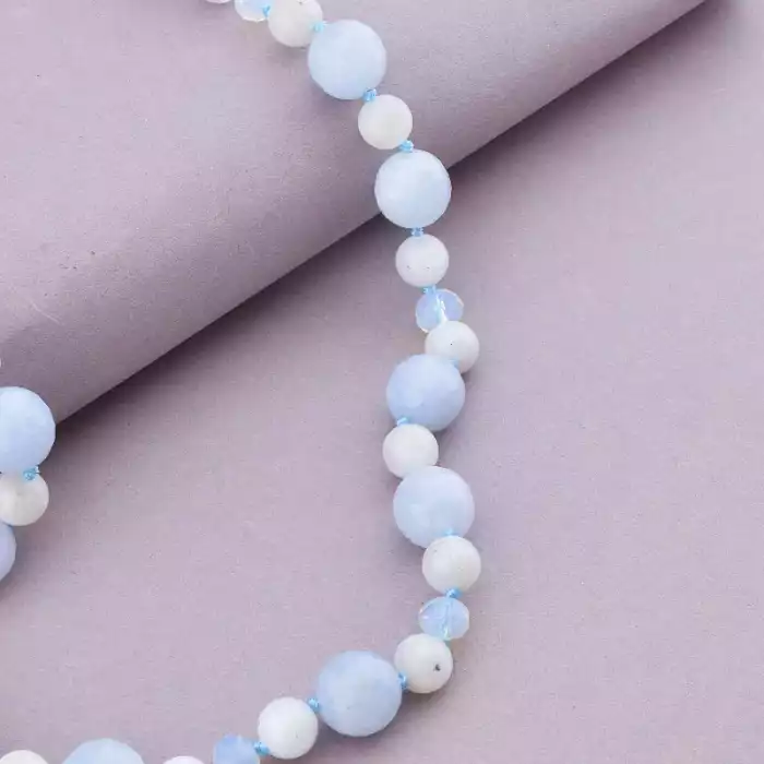 🏷️️ Намисто Аквамарин, Місячний камінь, Чеський кришталь 51 см. (срібло 925 проба) ss_90992