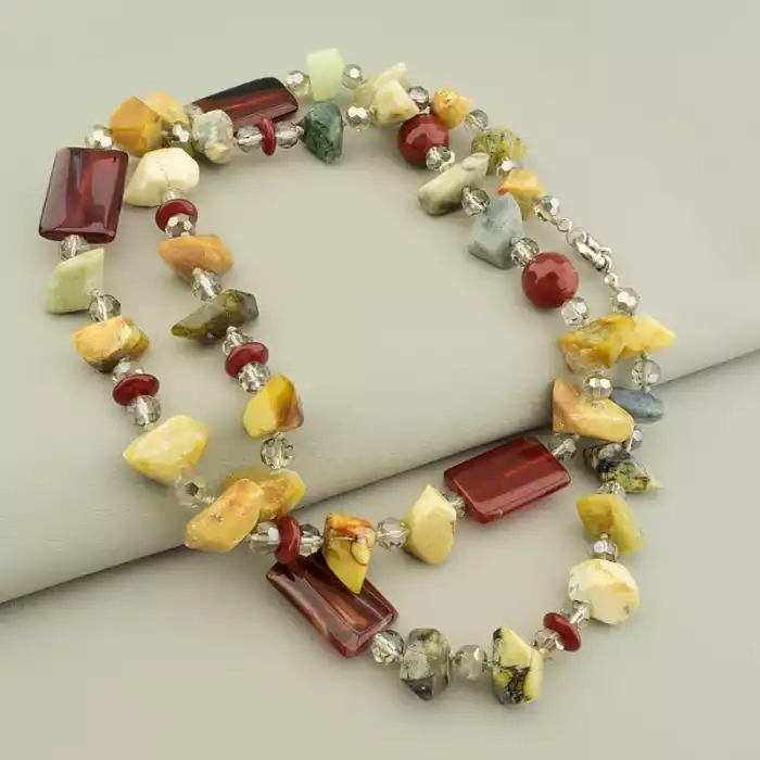 🏷️️ Намисто Сердолік, Яшма, Чеський кришталь 100 см ss_106489