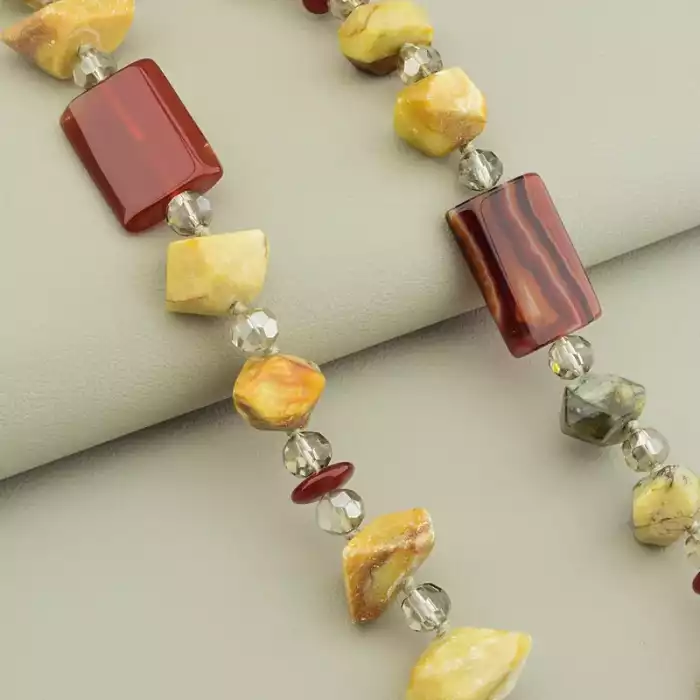 🏷️️ Намисто Сердолік, Яшма, Чеський кришталь 100 см ss_106489