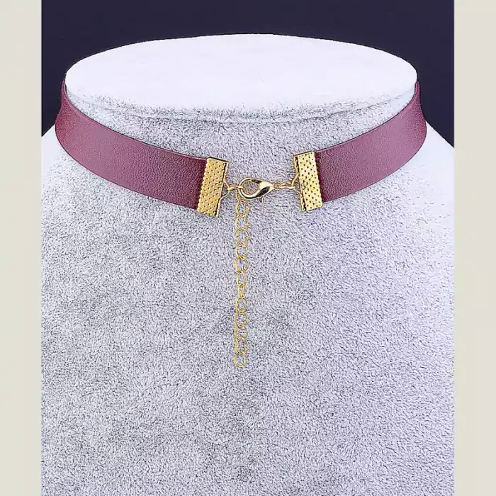 🏷️️ Чокер бордовий FJ екошкіра 30 см (застібка карабін) ss_37409