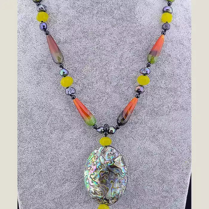 🏷️️ Намисто Галіотіс, Агат, Перли 55 см ss_52849