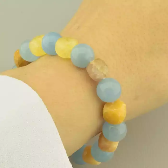 🏷️️ Браслет резинка Аквамарін, Яшма 18 см. ss_102059