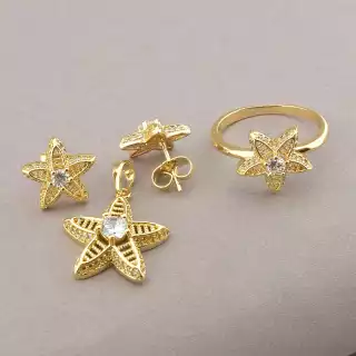 Кулон + Сережки + Каблучка Xuping (позолота 18к)