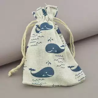 Мішечок з мішковини подарунковий 130х100 мм (синій, на затяжках)