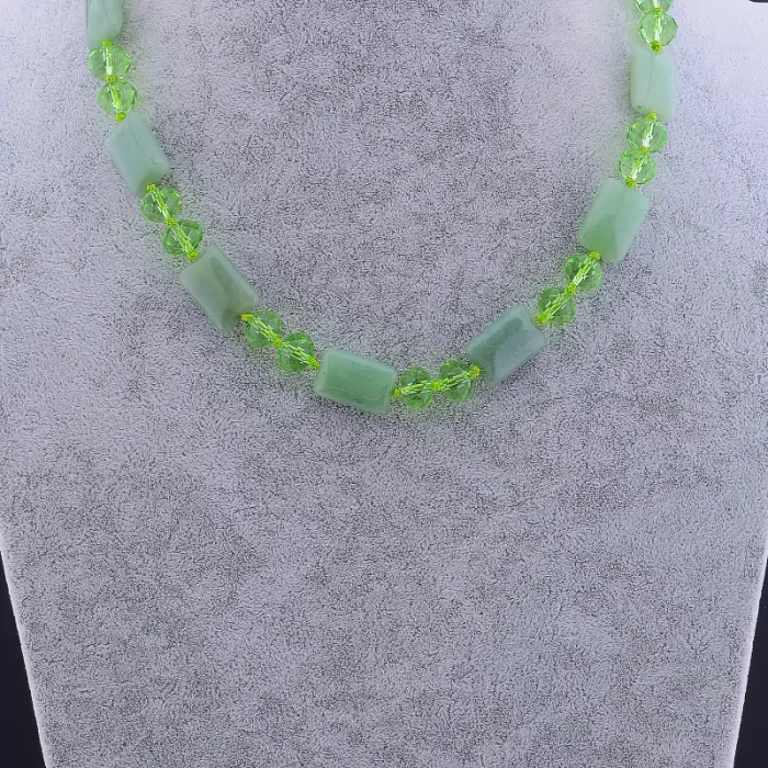 🏷️️ Намисто Нефрит, Чеський кришталь 50 см ss_78285