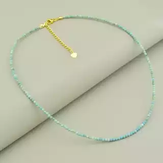 Підвіска з хризоколою і бірюзою грань (42 см, зелена, позолота 18к)