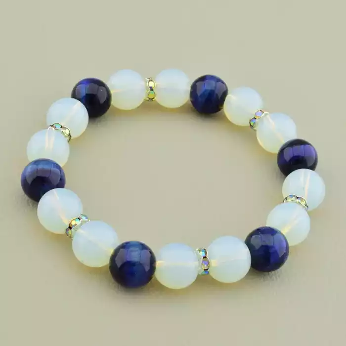 🏷️️ Браслет на резинці Місячний камінь, Котяче око 17 см F-105775