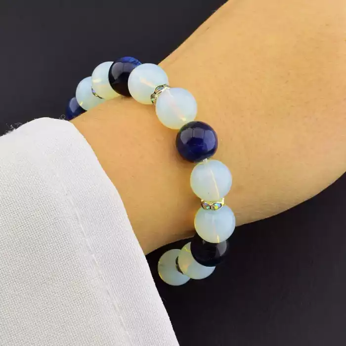 🏷️️ Браслет на резинці Місячний камінь, Котяче око 17 см F-105775