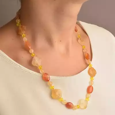 🏷️️ Намисто Цитрин, Сердолік, Волосатик 50 см. (срібло 925 проба) F-91093