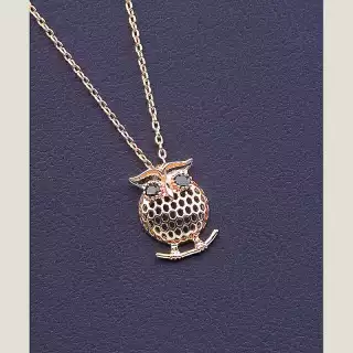 Підвіска сова Фіаніт 40 см (позолота 18к)