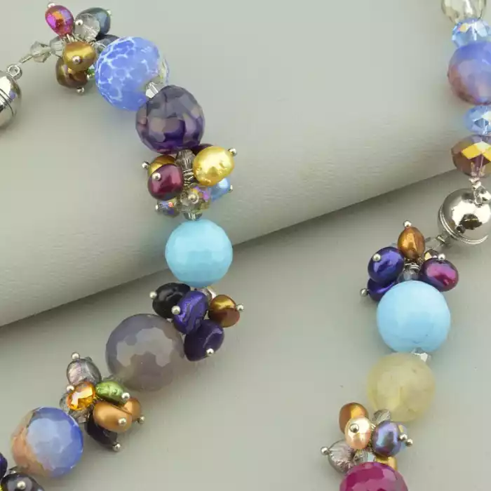 🏷️️ Намисто Агат, Перли, Чеський кришталь 89 см. ss_93417