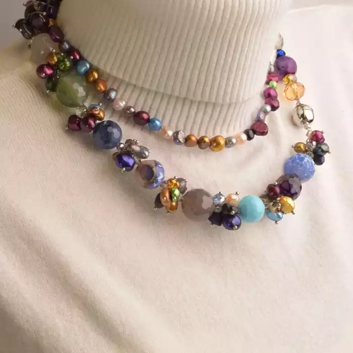 🏷️️ Намисто Агат, Перли, Чеський кришталь 89 см. ss_93417