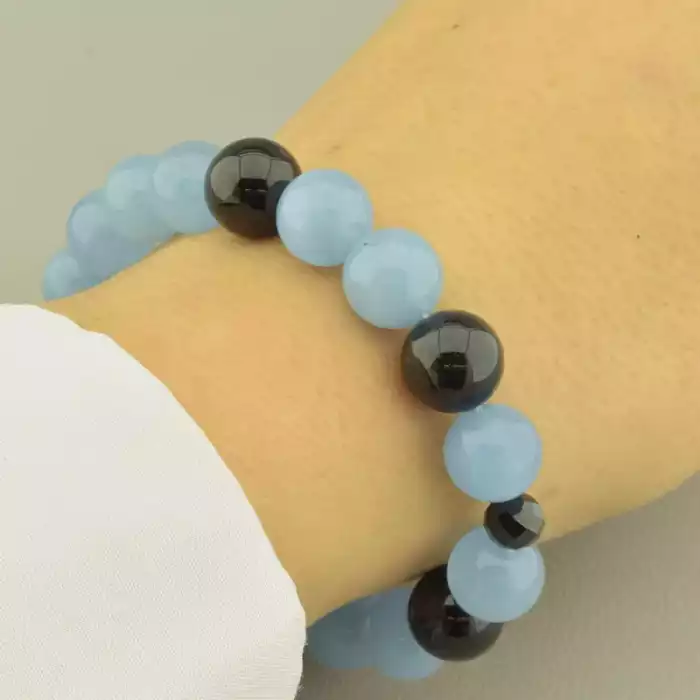 🏷️️ Браслет резинка Аквамарін, Турмалін 17 см. ss_102060