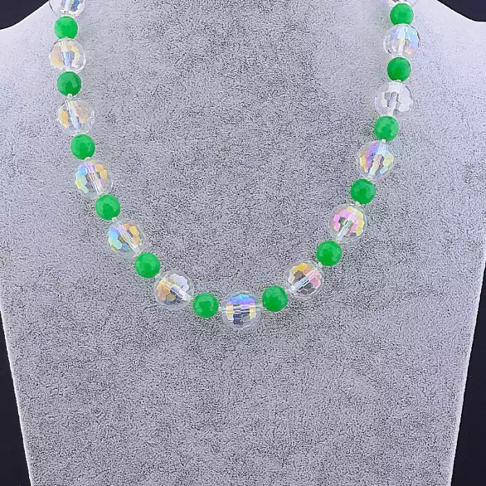 🏷️️ Намисто Хризопраз, Чеський кришталь 56 см ss_78286