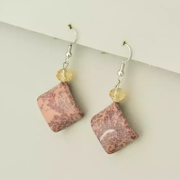 🏷️️ Сережки ромби петля з яшмою та чеським кришталем ss_104558