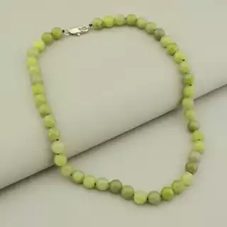 Намисто нефрит (42 см, карабін, сталь, 8,5 мм, зелений, срібний)
