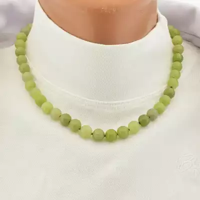 🏷️️ Намисто нефрит (42 см, карабін, сталь, 8,5 мм, зелений, срібний) F-105161