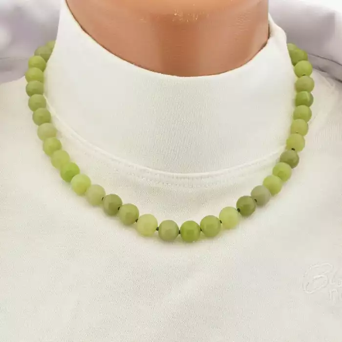 🏷️️ Намисто нефрит (42 см, карабін, сталь, 8,5 мм, зелений, срібний) ss_105161