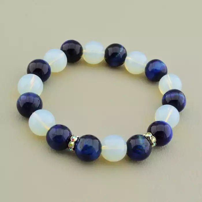 🏷️️ Браслет на резинці Місячний камінь, Котяче око 17 см F-105776